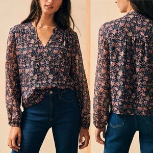 Faherty Silk Cotton Sage Wood Blouse, XL